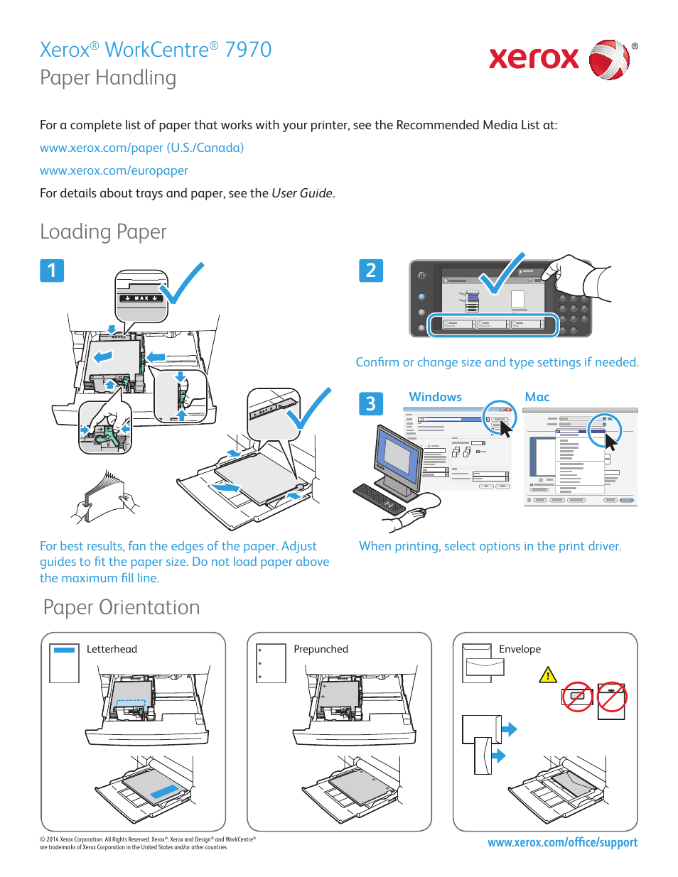 Paper handling loading paper paper orientation, Xerox, Workcentre | Xerox WorkCentre 7970-3793 User Manual | Page 4 / 14