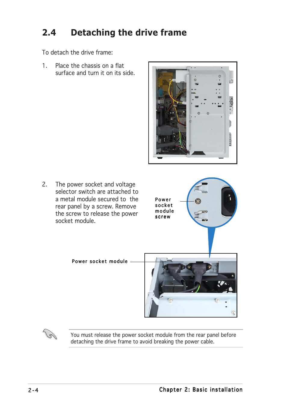 4 detaching the drive frame | Asus Barebone System A7VT400 User Manual | Page 20 / 98