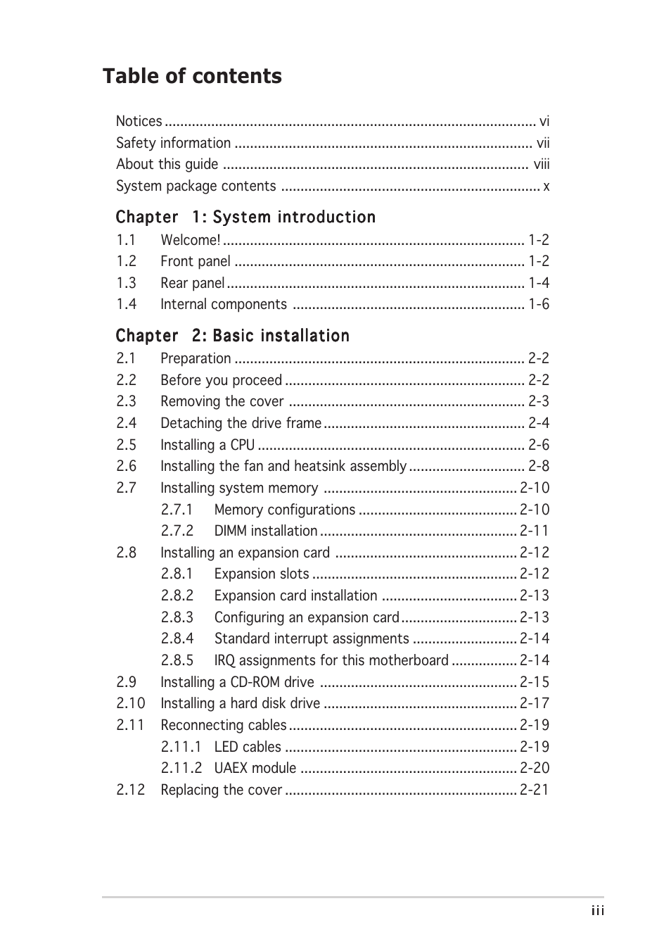 Asus Barebone System A7VT400 User Manual | Page 3 / 98