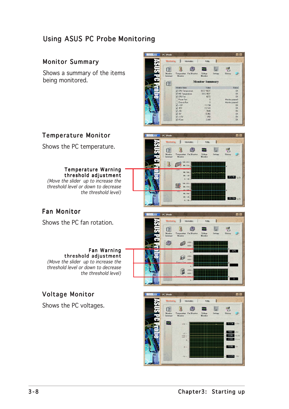 Using asus pc probe | Asus Barebone System A7VT400 User Manual | Page 48 / 98