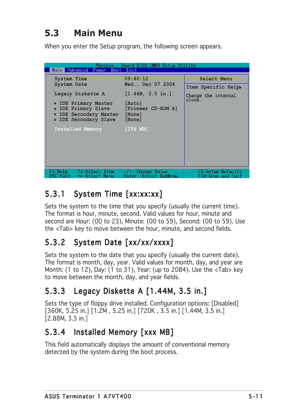 3 main menu | Asus Barebone System A7VT400 User Manual | Page 75 / 98