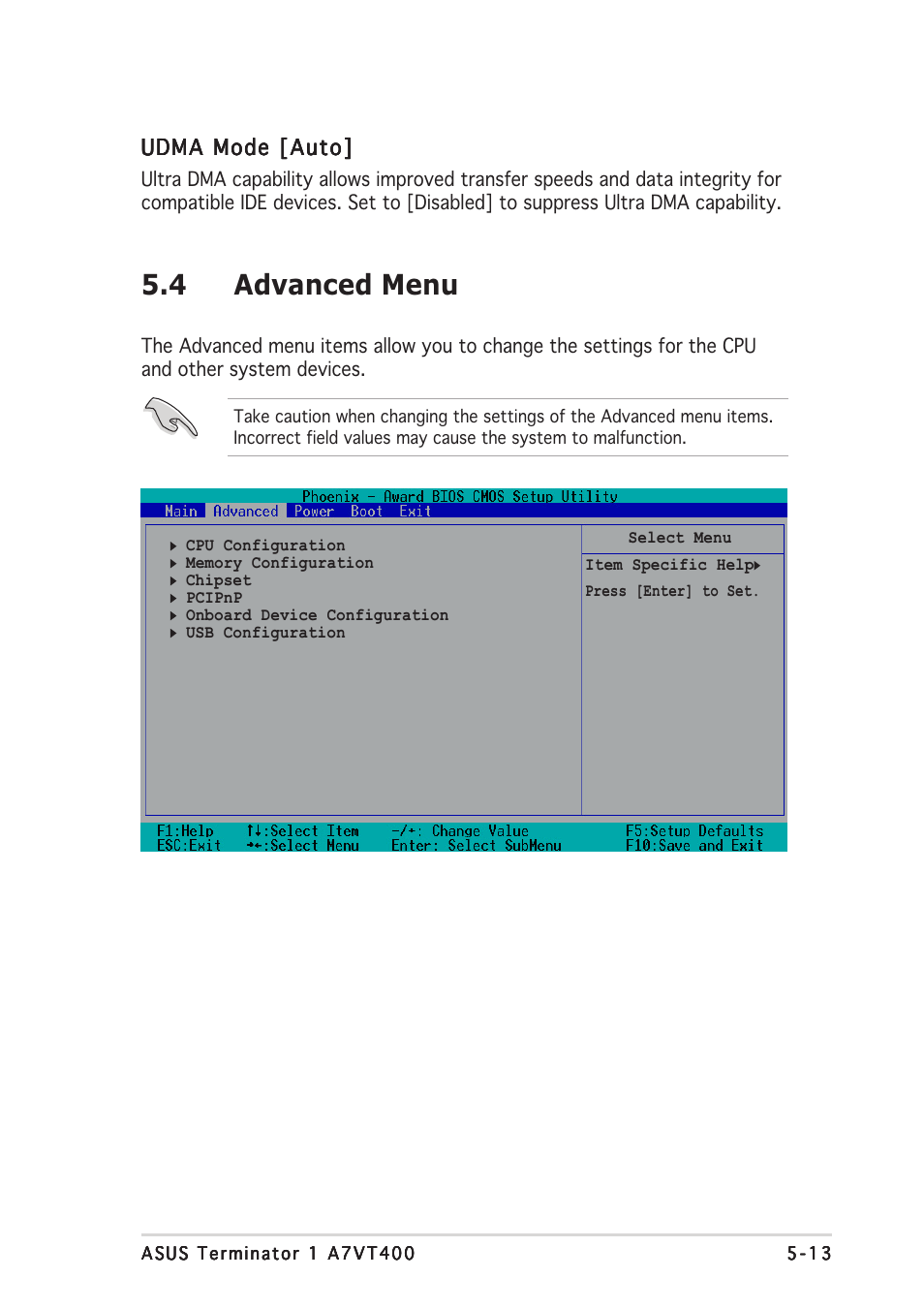 4 advanced menu | Asus Barebone System A7VT400 User Manual | Page 77 / 98