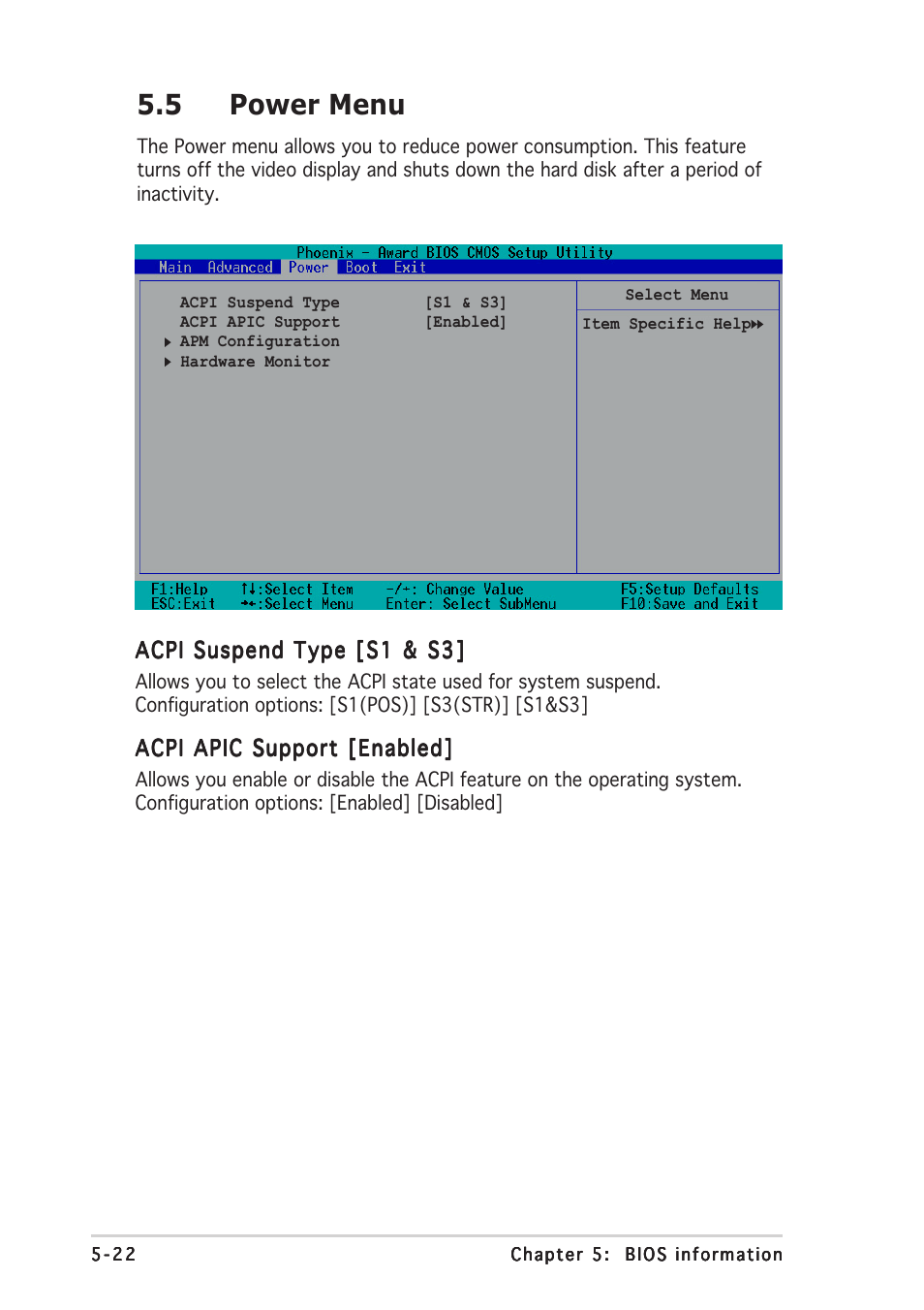 5 power menu | Asus Barebone System A7VT400 User Manual | Page 86 / 98