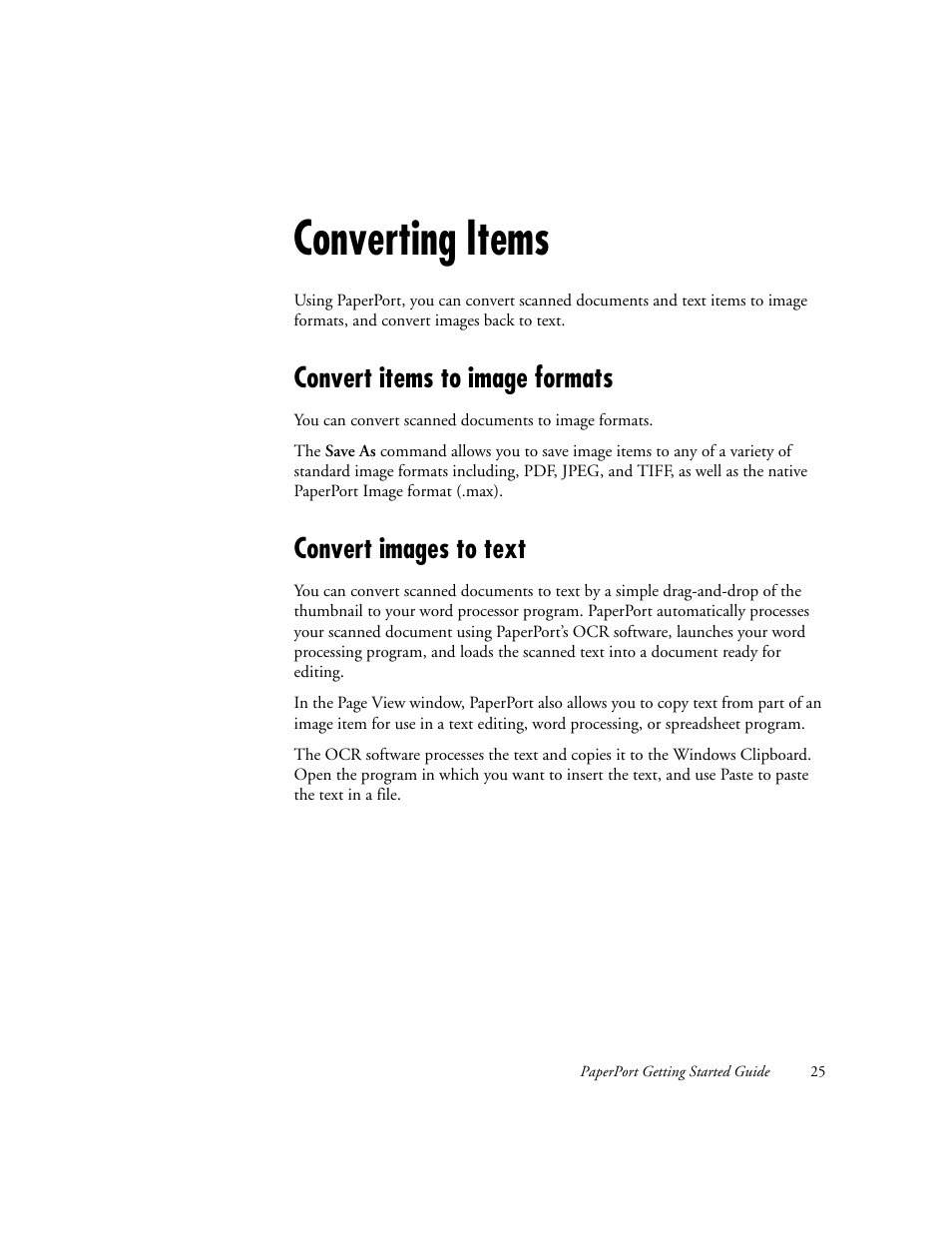 Converting items, Convert items to image formats, Convert images to text | Xerox WorkCentre M118-M118i-6221 User Manual | Page 25 / 25