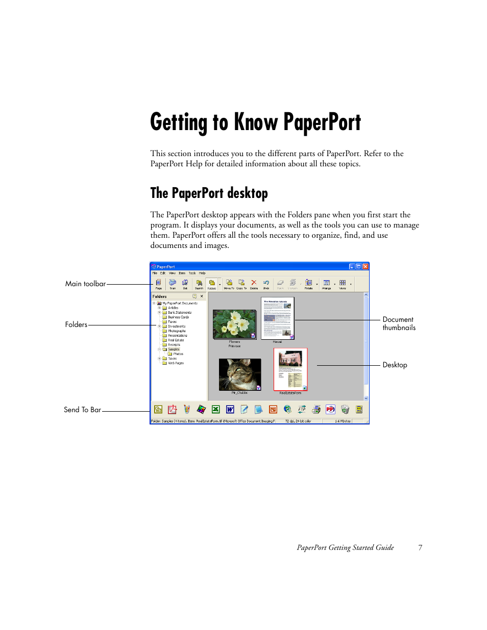 Getting to know paperport, The paperport desktop | Xerox WorkCentre M118-M118i-6221 User Manual | Page 7 / 25