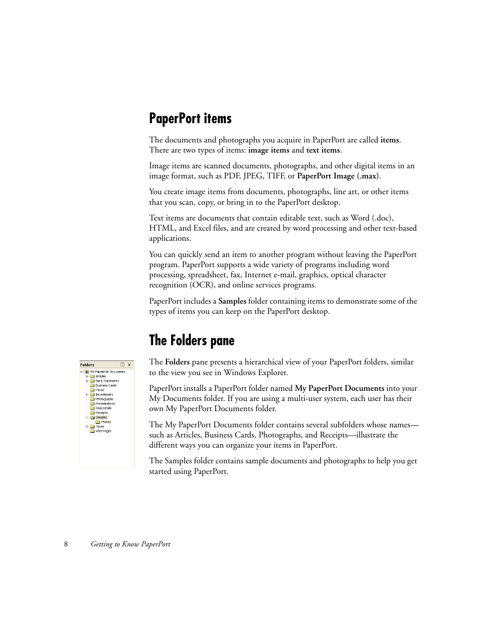 Paperport items, The folders pane | Xerox WorkCentre M118-M118i-6221 User Manual | Page 8 / 25