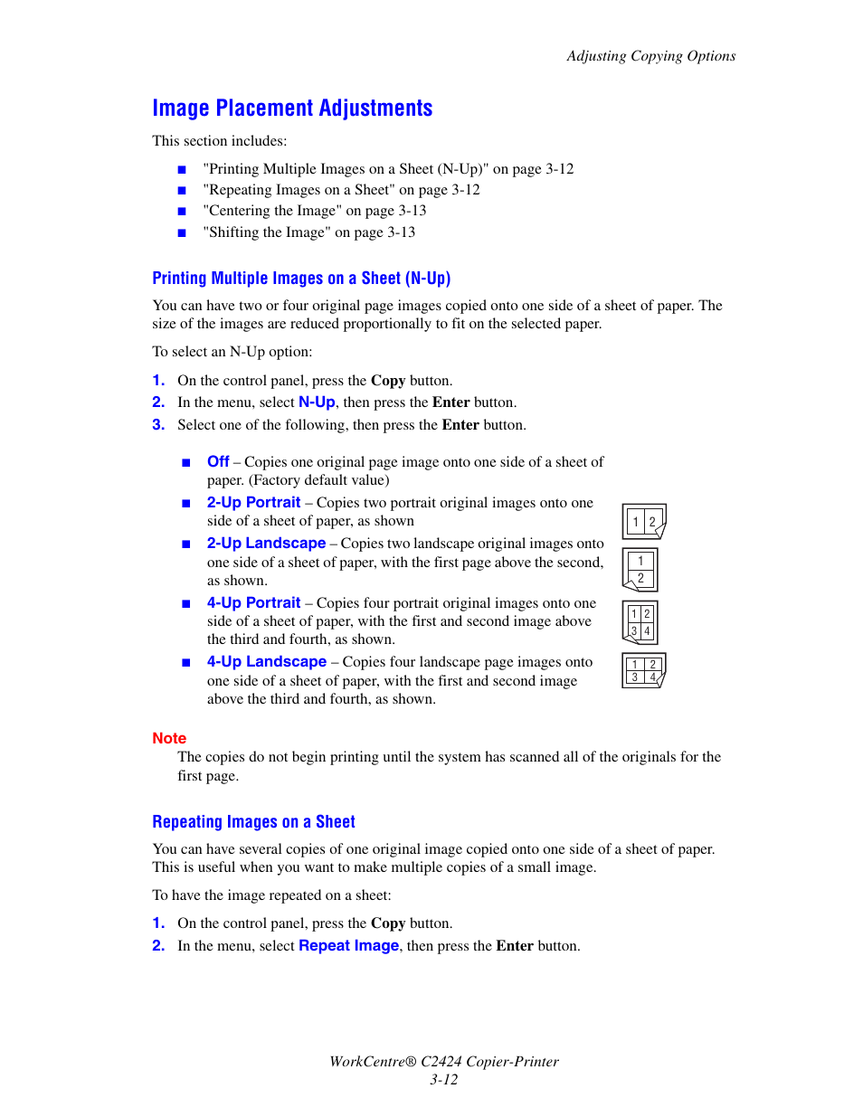 Image placement adjustments | Xerox WorkCentre C2424-3836 User Manual | Page 12 / 19