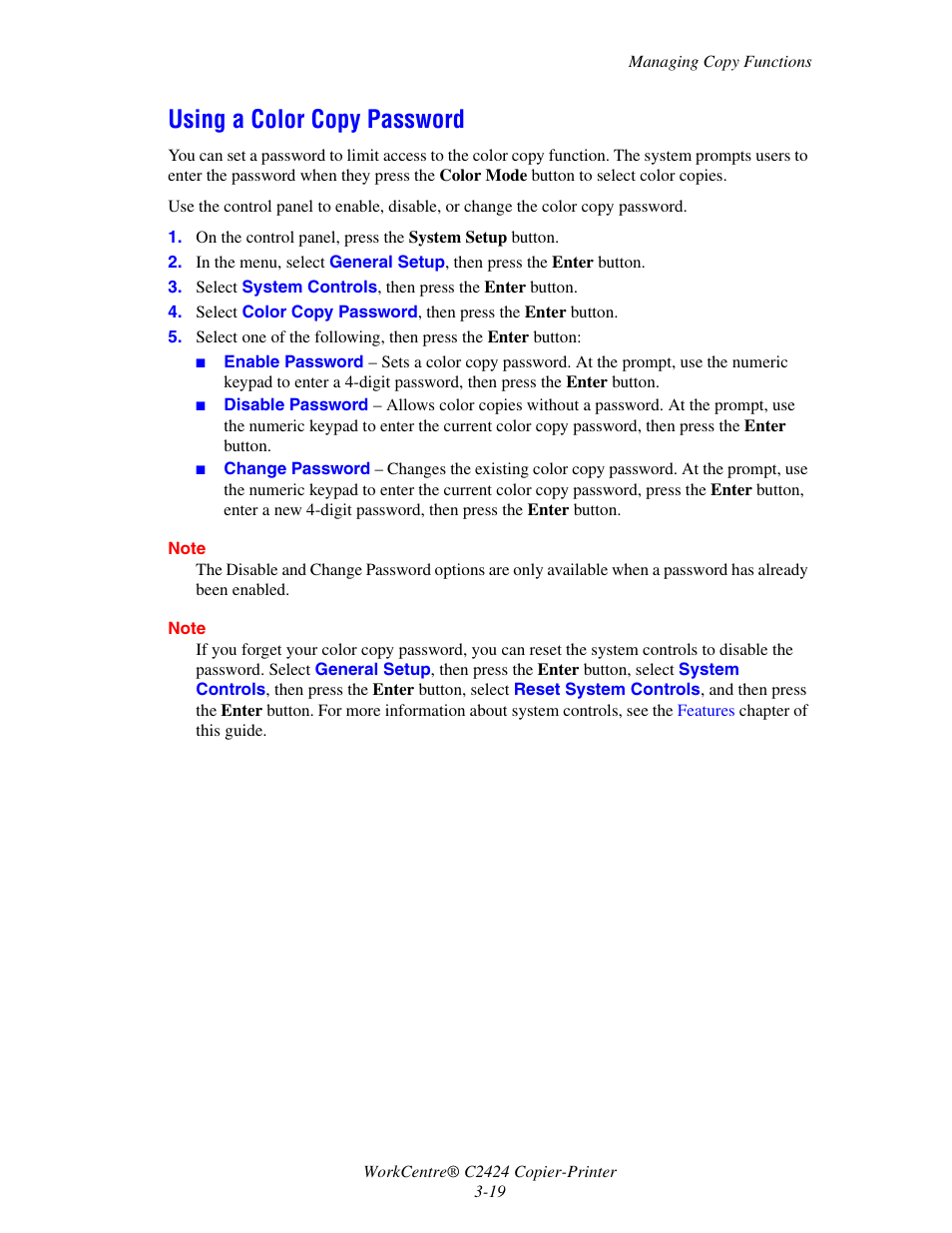 Using a color copy password | Xerox WorkCentre C2424-3836 User Manual | Page 19 / 19