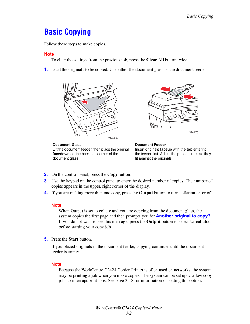 Basic copying | Xerox WorkCentre C2424-3836 User Manual | Page 2 / 19