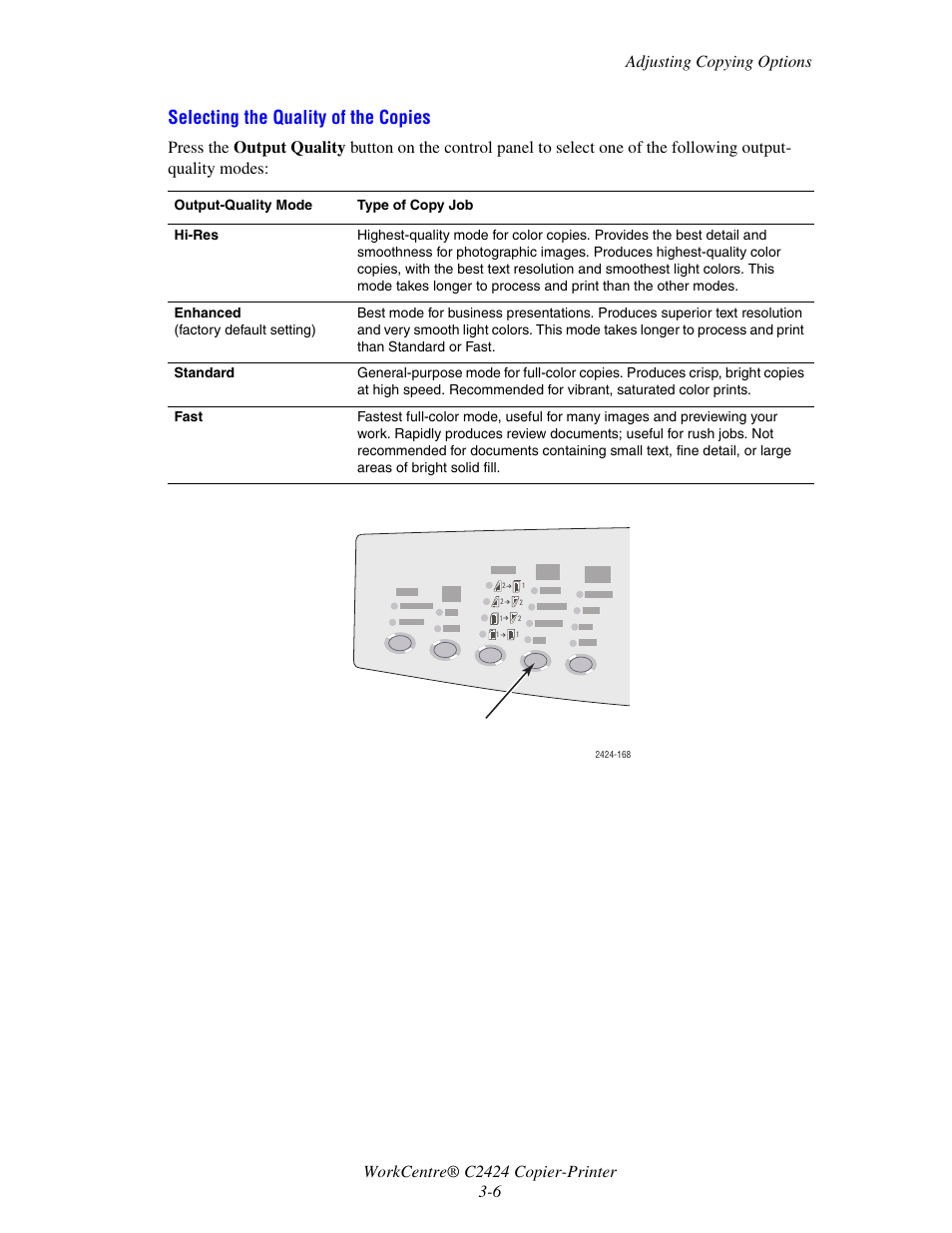 Selecting the quality of the copies | Xerox WorkCentre C2424-3836 User Manual | Page 6 / 19