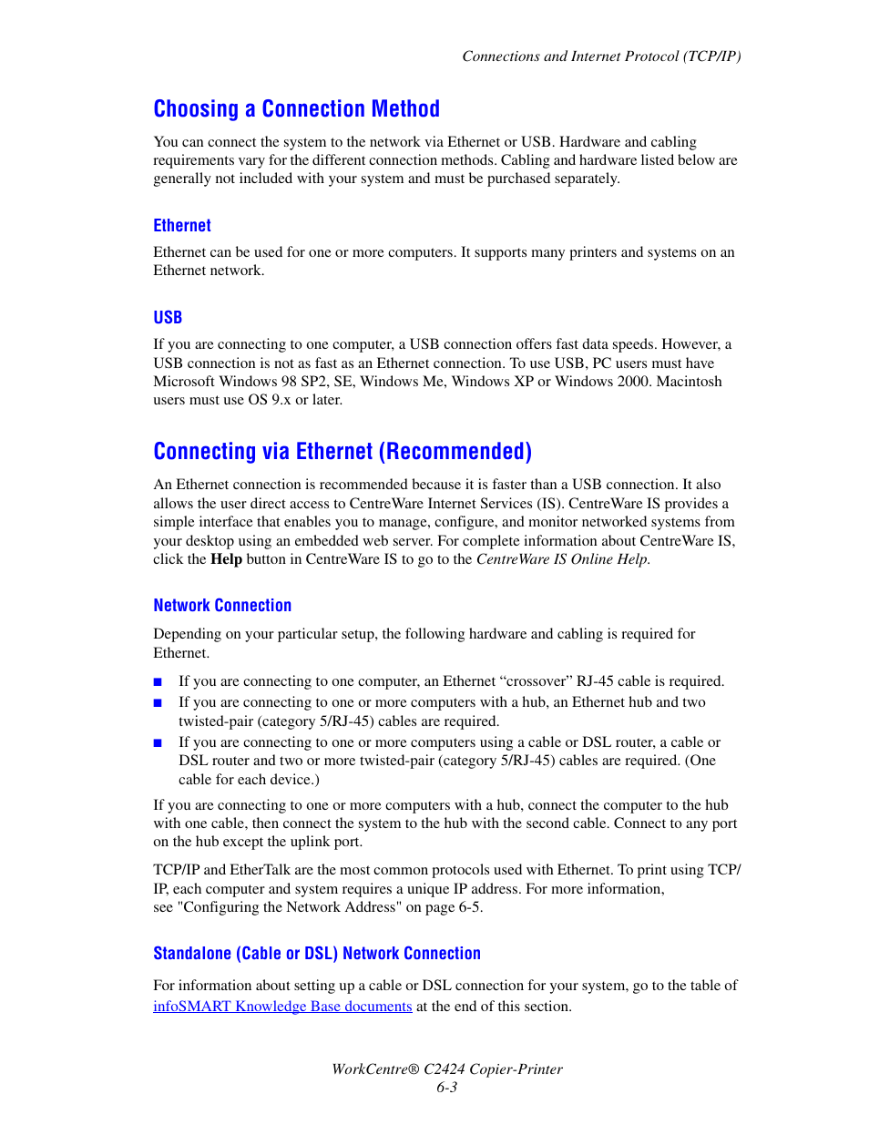 Choosing a connection method, Connecting via ethernet (recommended) | Xerox WorkCentre C2424-3833 User Manual | Page 153 / 272