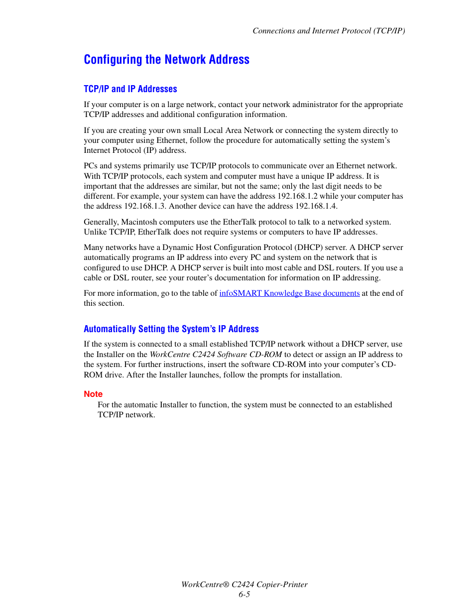 Configuring the network address, Configuring the network address -5 | Xerox WorkCentre C2424-3833 User Manual | Page 155 / 272