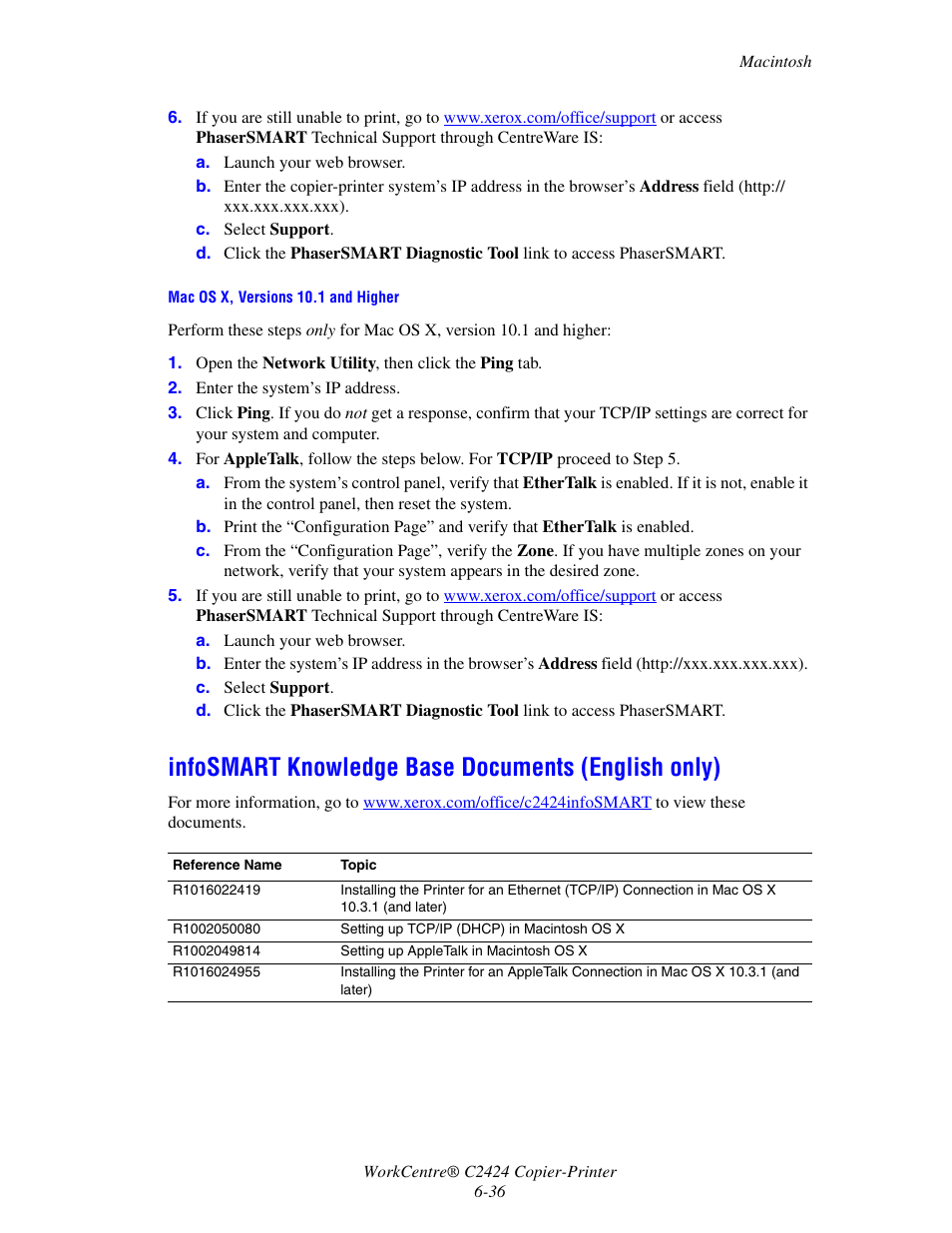 Infosmart knowledge base documents (english only) | Xerox WorkCentre C2424-3833 User Manual | Page 186 / 272