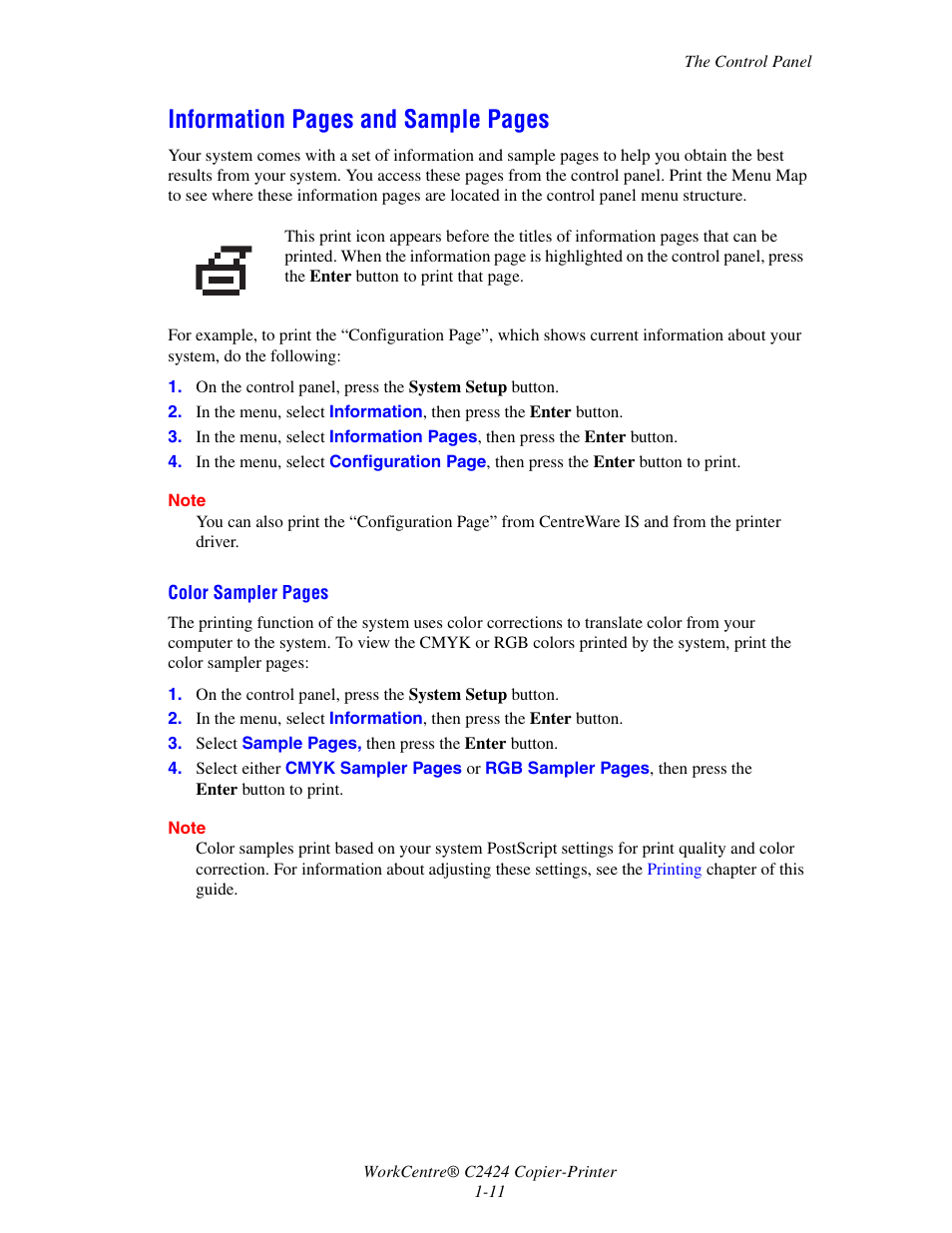 Information pages and sample pages | Xerox WorkCentre C2424-3833 User Manual | Page 20 / 272