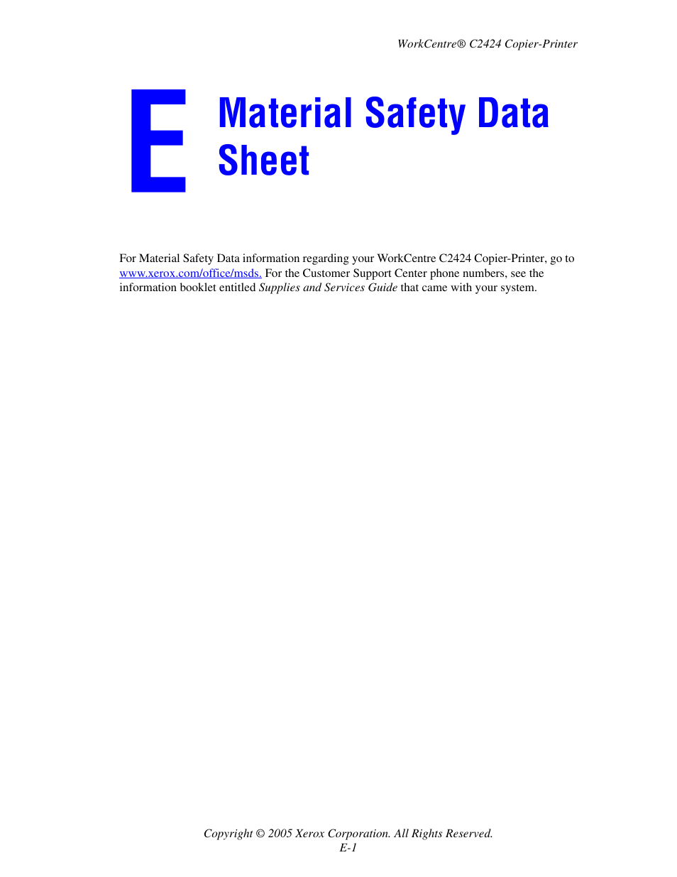 Material safety data sheet | Xerox WorkCentre C2424-3833 User Manual | Page 263 / 272