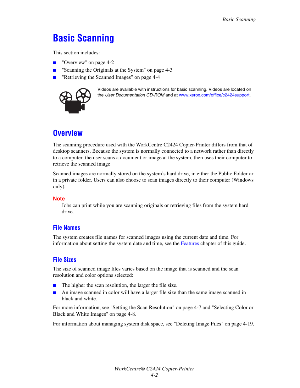 Basic scanning, Overview, Basic scanning -2 | Overview -2 | Xerox WorkCentre C2424-3833 User Manual | Page 66 / 272