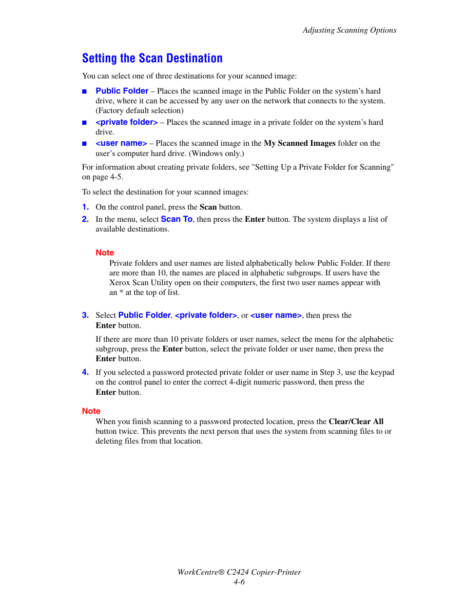 Setting the scan destination, Setting the scan destination -6 | Xerox WorkCentre C2424-3833 User Manual | Page 70 / 272