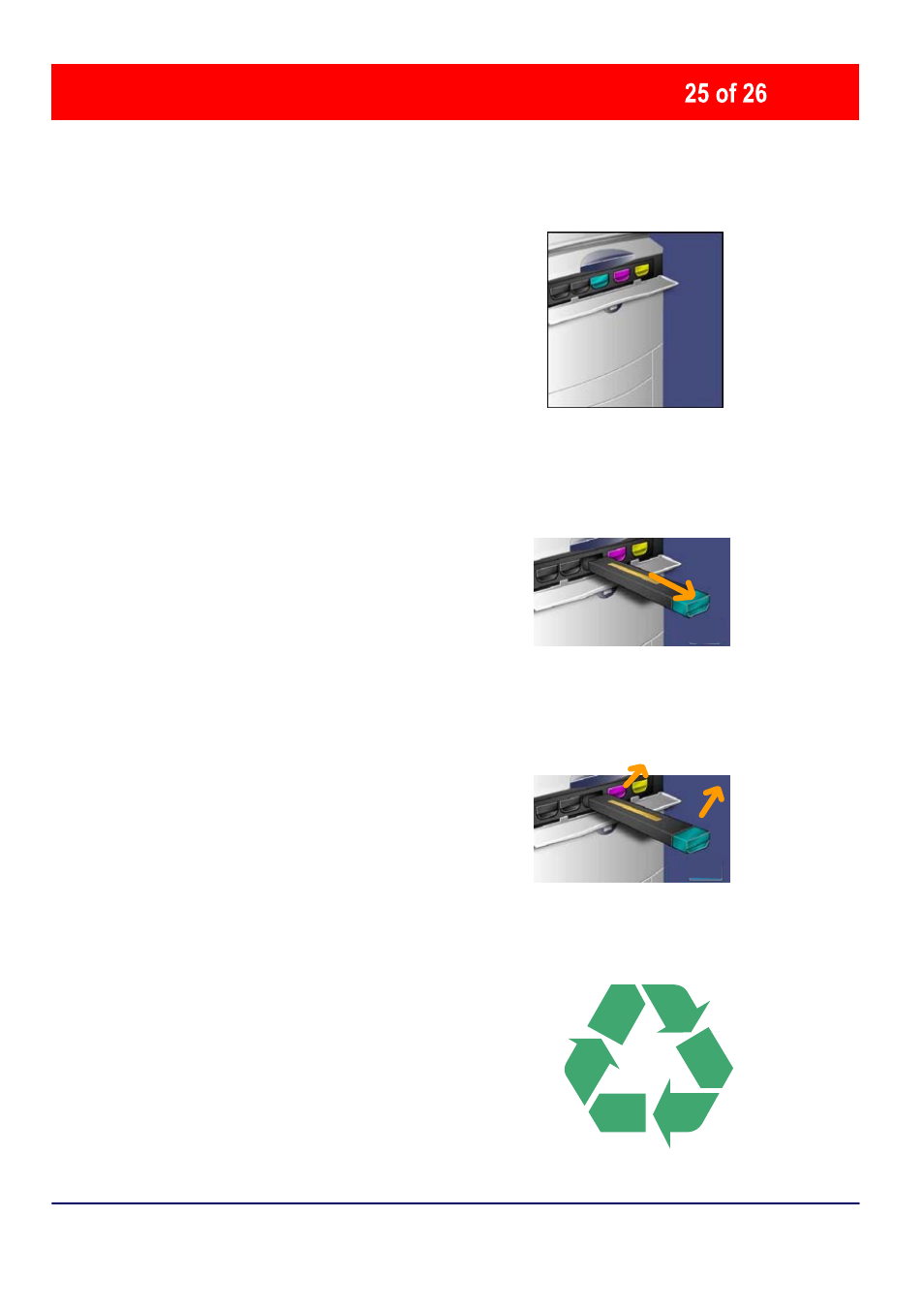 Replacing the toner cartridges | Xerox WorkCentre 7655-7665-7675-3720 User Manual | Page 26 / 28