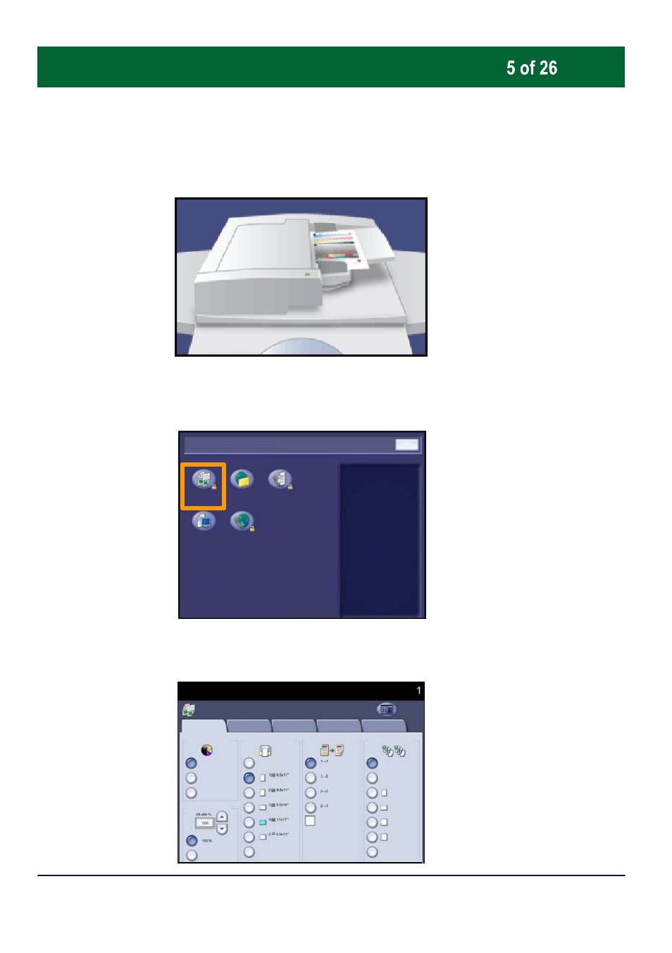 Simple copying, Load the documents, Select the features | Xerox WorkCentre 7655-7665-7675-3720 User Manual | Page 6 / 28