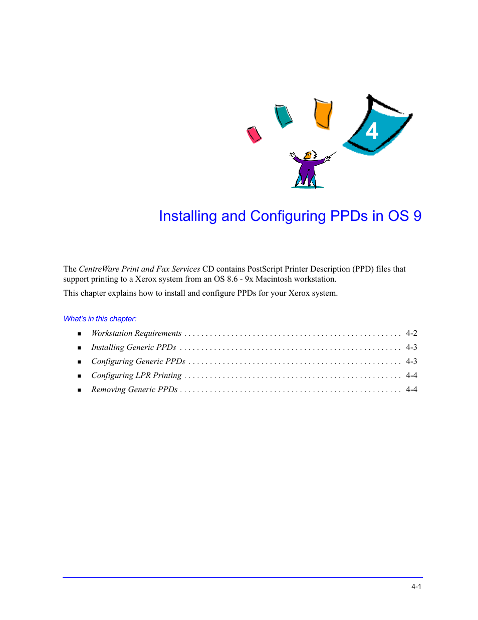 Installing and configuring ppds in os 9, Chapter 4, Installing and configuring ppds in os 9 -1 | Xerox WorkCentre 7655-7665-7675-2530 User Manual | Page 19 / 32