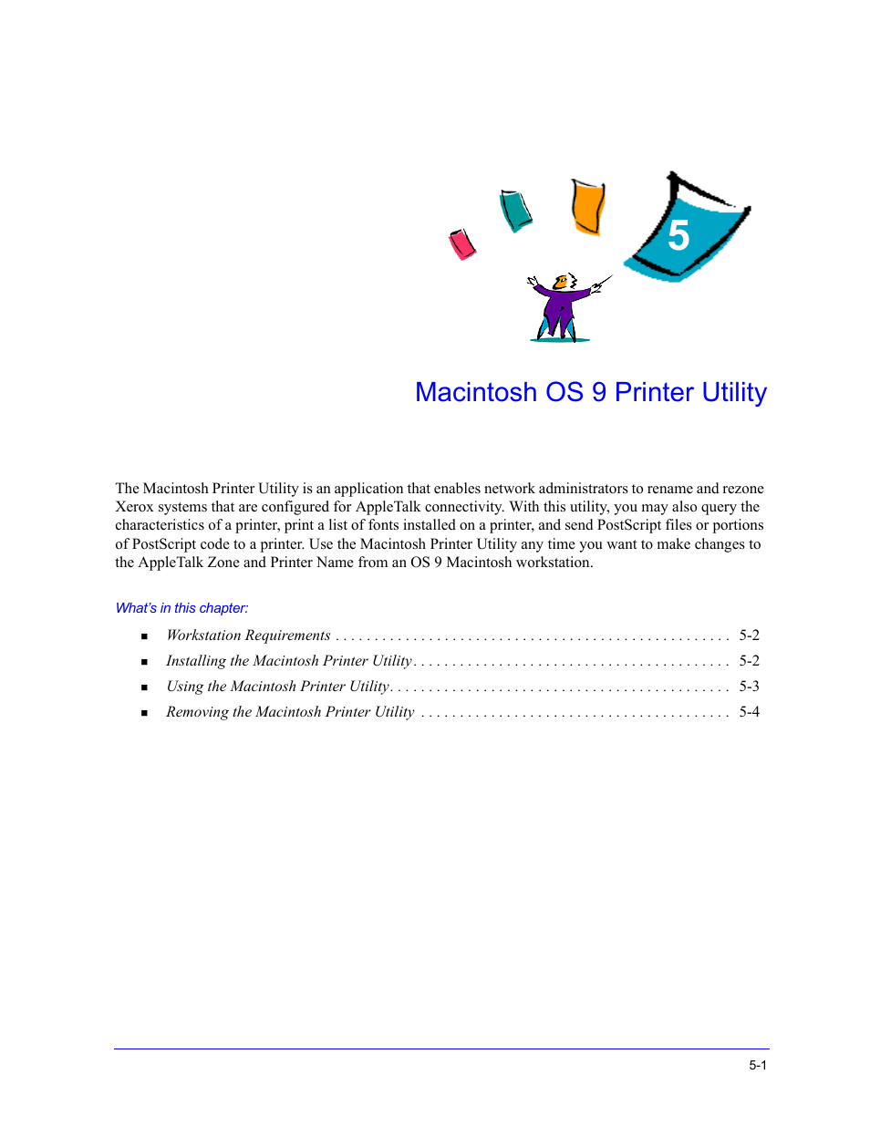 Macintosh os 9 printer utility, Chapter 5, Macintosh os 9 printer utility -1 | Xerox WorkCentre 7655-7665-7675-2530 User Manual | Page 23 / 32