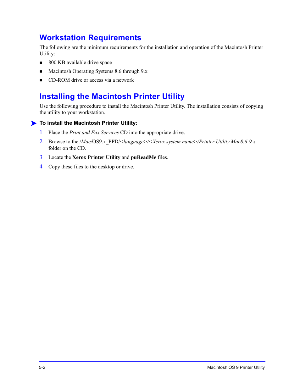 Workstation requirements, Installing the macintosh printer utility, Workstation requirements -2 | Installing the macintosh printer utility -2 | Xerox WorkCentre 7655-7665-7675-2530 User Manual | Page 24 / 32