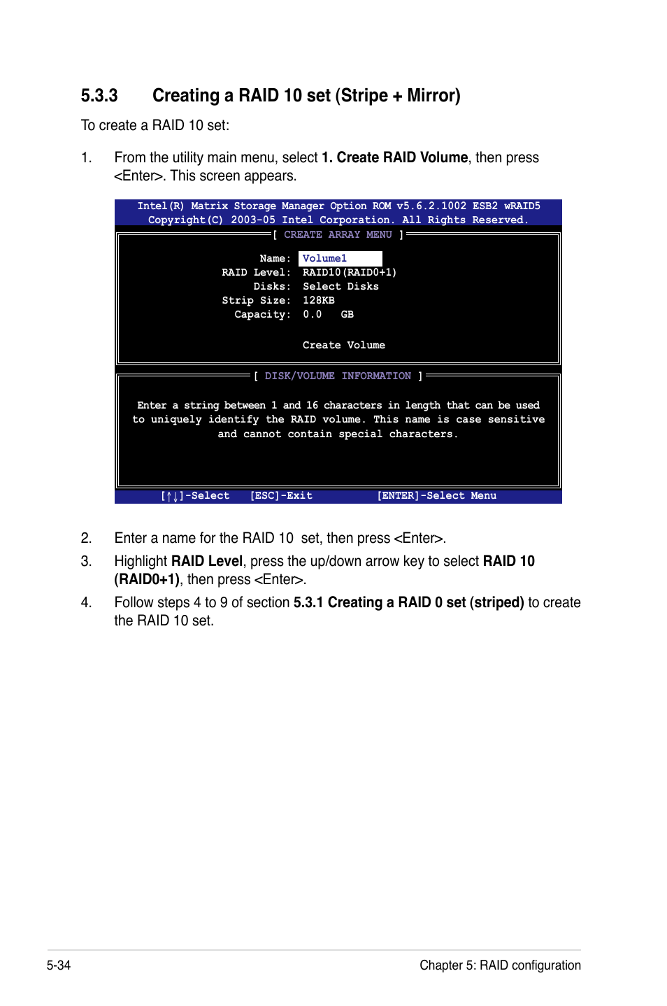 3 creating a raid 10 set (stripe + mirror), Creating a raid 10 set (stripe + mirror) -34 | Asus DSEB-D16 User Manual | Page 144 / 200