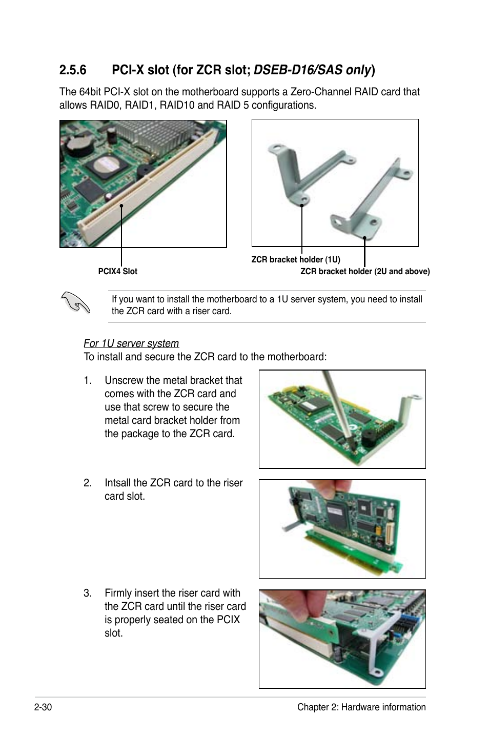 6 pci-x slot (for zcr slot; dseb-d16/sas only), Pci-x slot (for zcr slot, Dseb-d16/sas only) -30 | Asus DSEB-D16 User Manual | Page 50 / 200