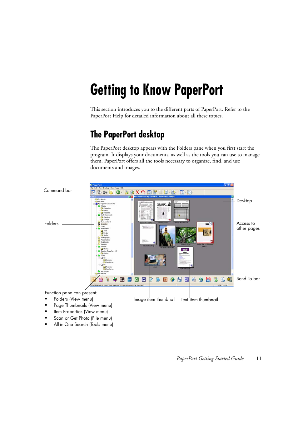 Getting to know paperport, The paperport desktop | Xerox WorkCentre C2424-2655 User Manual | Page 11 / 36