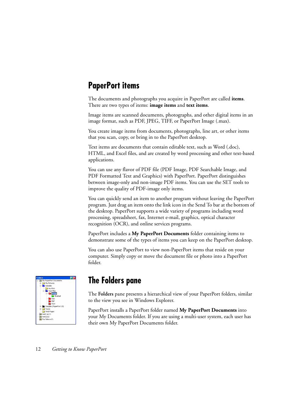 Paperport items, The folders pane | Xerox WorkCentre C2424-2655 User Manual | Page 12 / 36