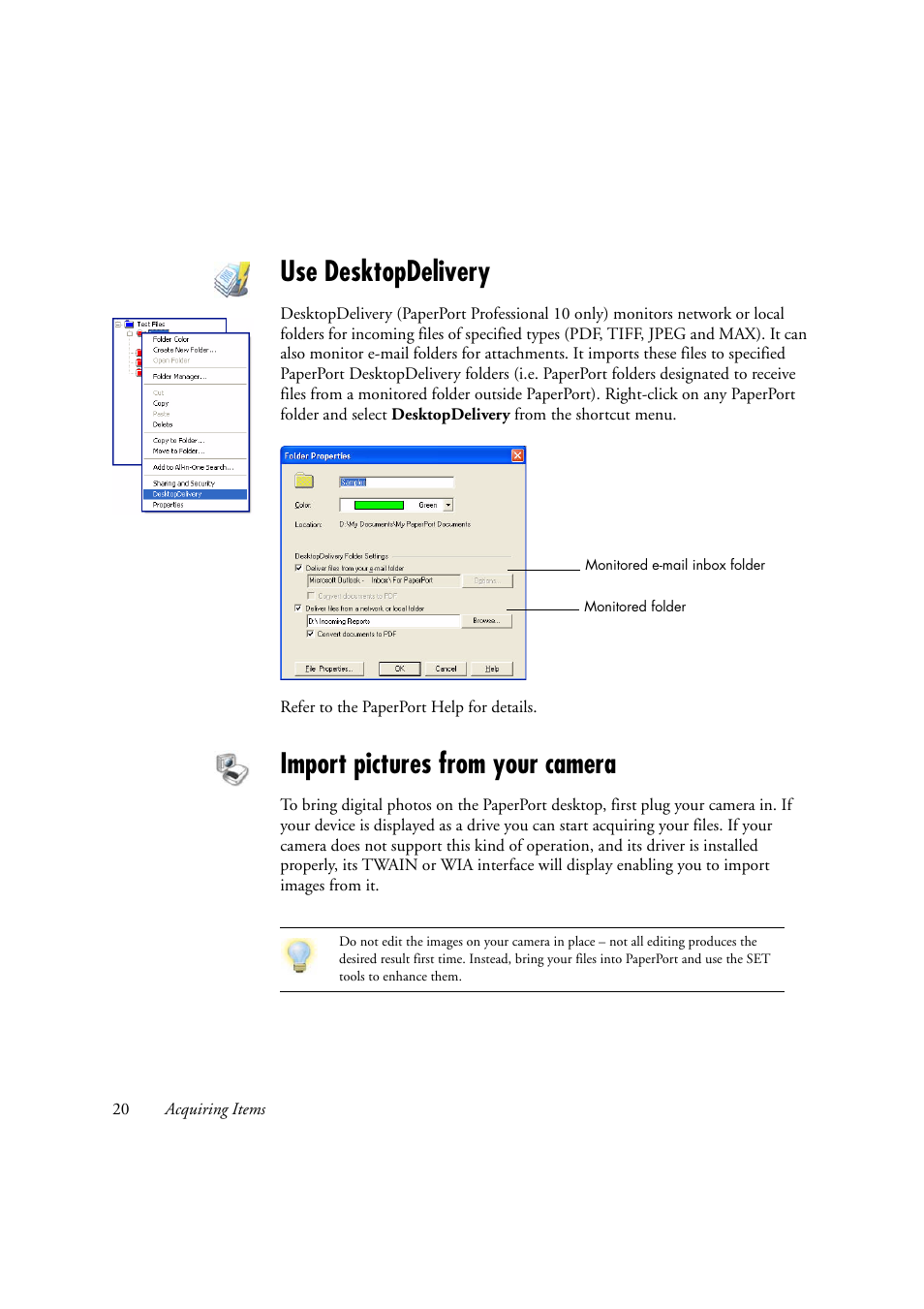 Use desktopdelivery, Import pictures from your camera | Xerox WorkCentre C2424-2655 User Manual | Page 20 / 36