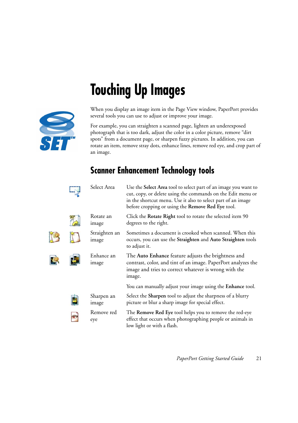 Touching up images, Scanner enhancement technology tools | Xerox WorkCentre C2424-2655 User Manual | Page 21 / 36