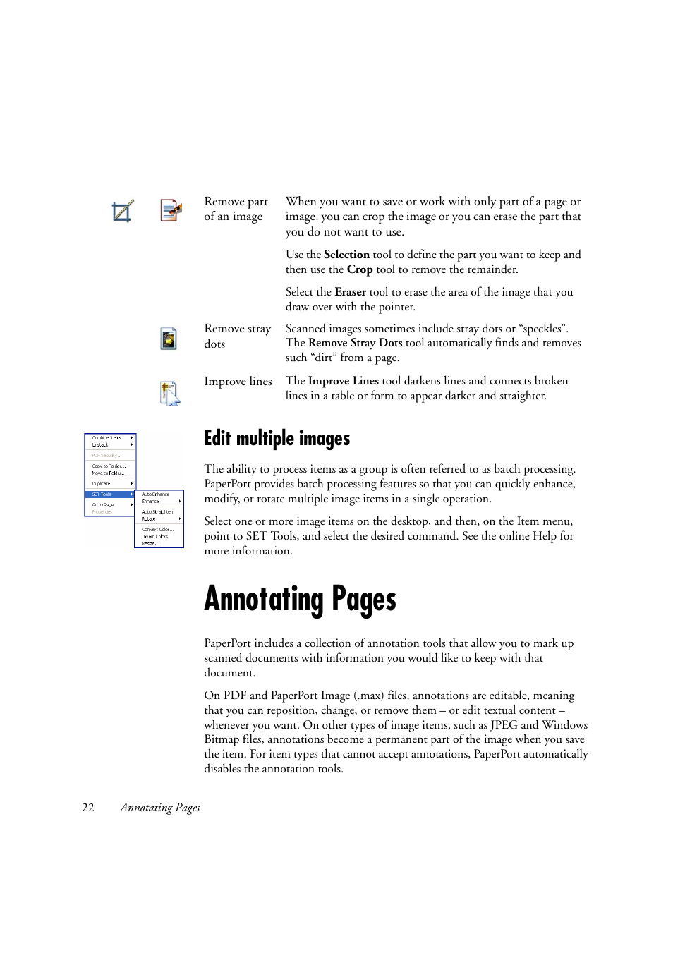 Edit multiple images, Annotating pages | Xerox WorkCentre C2424-2655 User Manual | Page 22 / 36