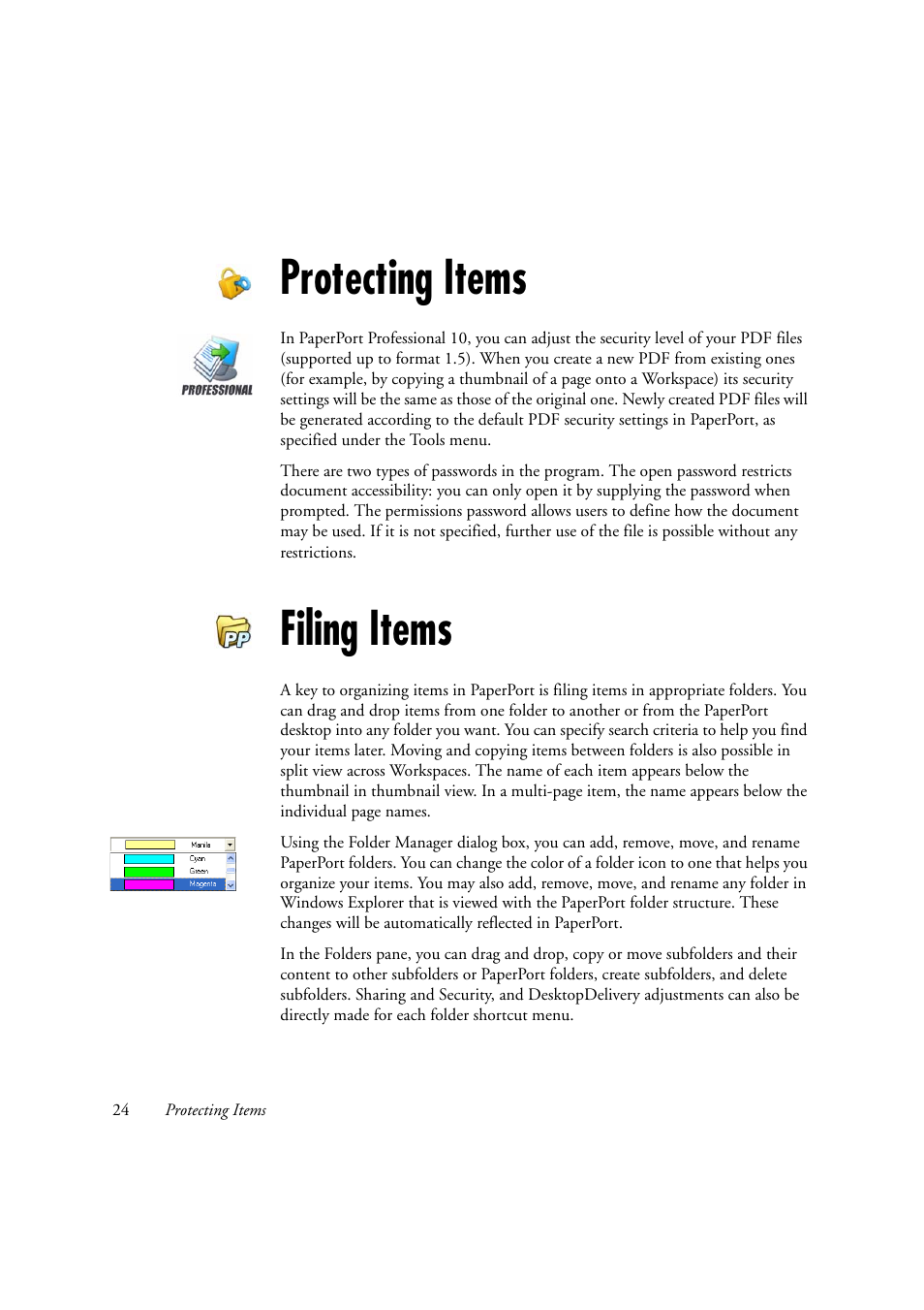 Protecting items, Filing items | Xerox WorkCentre C2424-2655 User Manual | Page 24 / 36