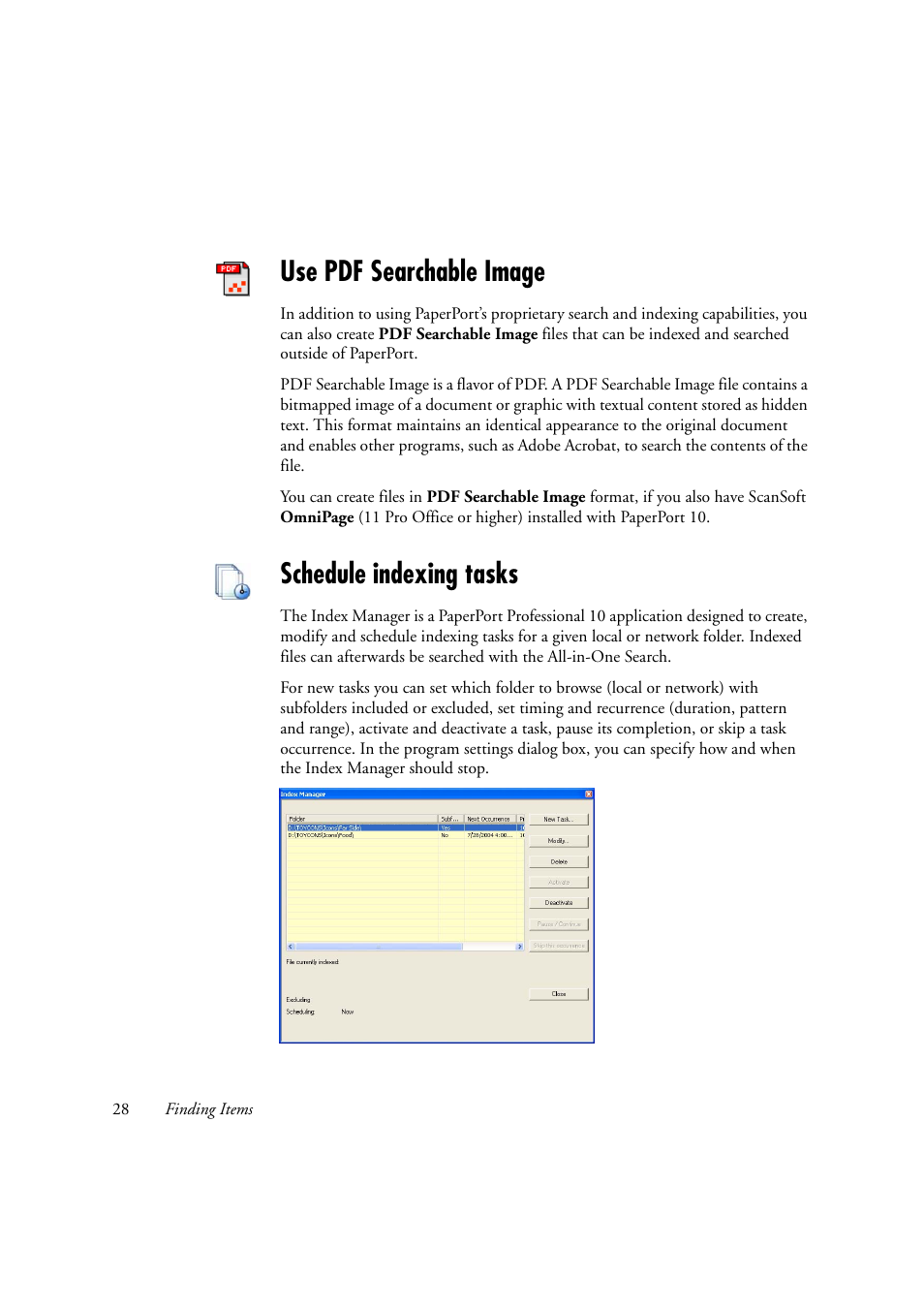 Use pdf searchable image, Schedule indexing tasks | Xerox WorkCentre C2424-2655 User Manual | Page 28 / 36