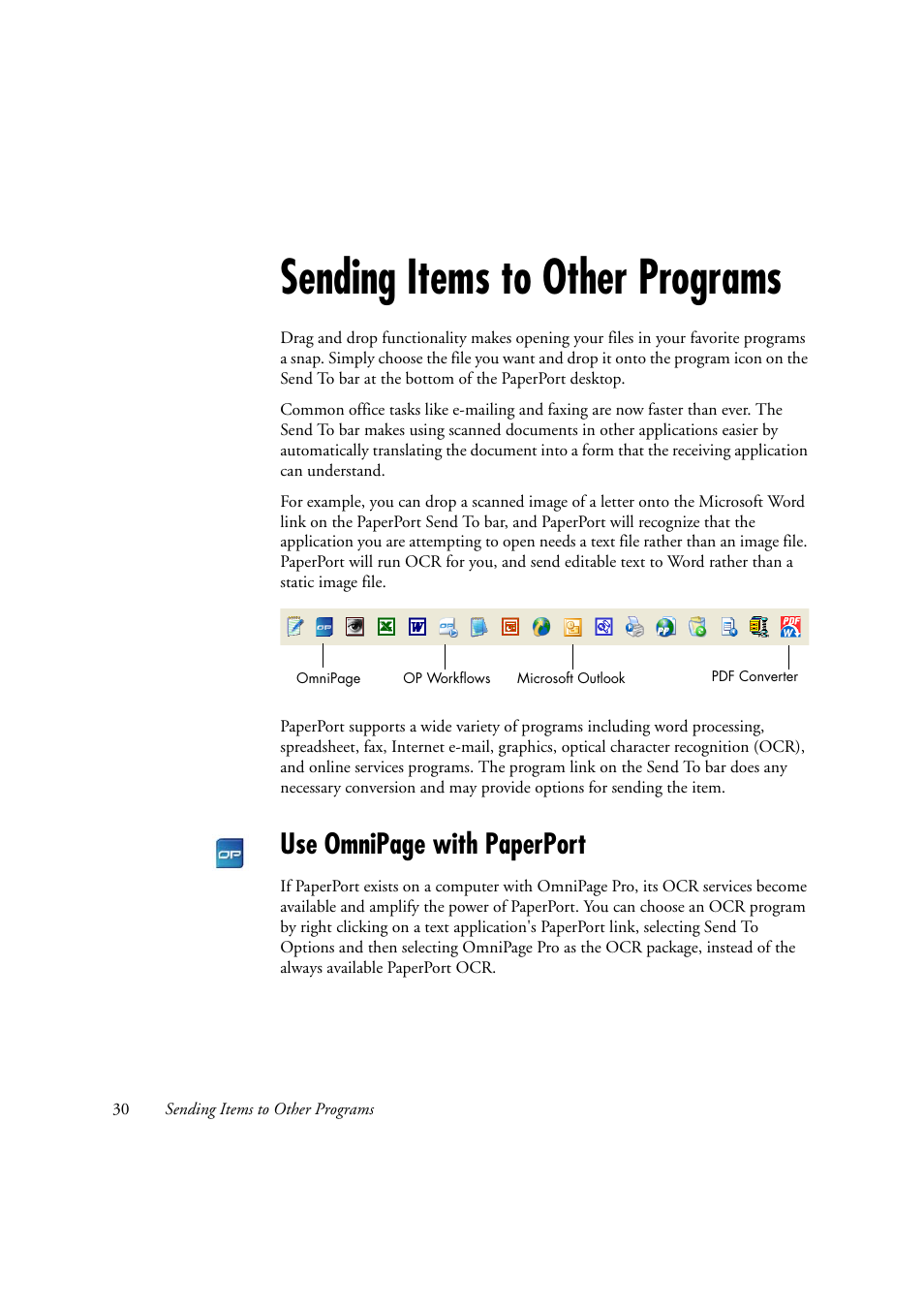 Sending items to other programs, Use omnipage with paperport | Xerox WorkCentre C2424-2655 User Manual | Page 30 / 36