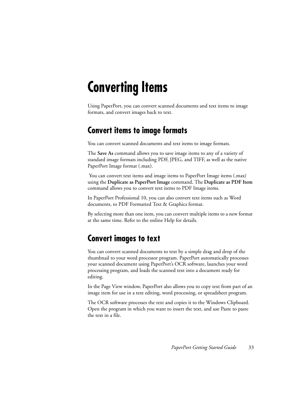 Converting items, Convert items to image formats, Convert images to text | Xerox WorkCentre C2424-2655 User Manual | Page 33 / 36