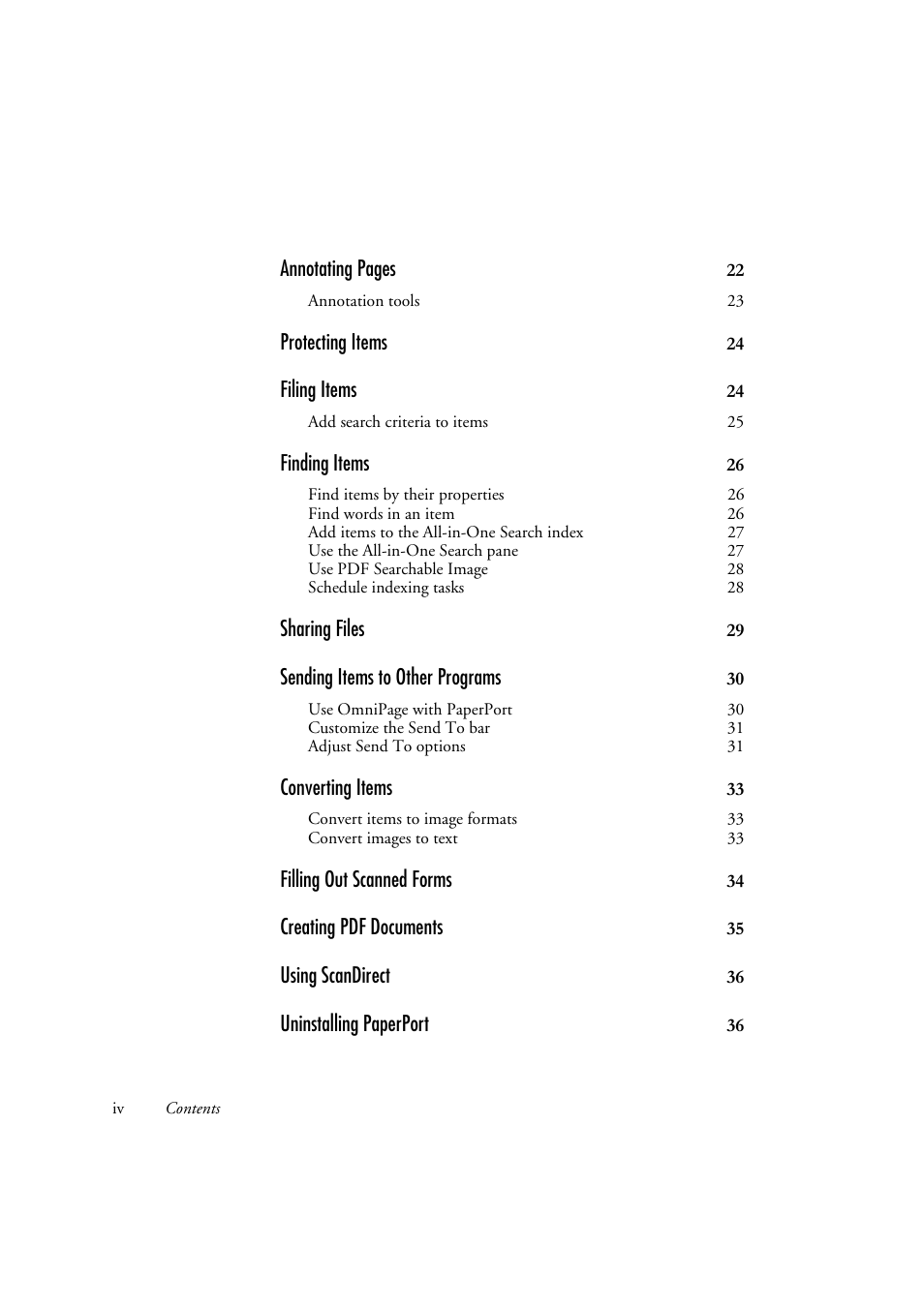 Annotating pages, Protecting items, Filing items | Finding items, Sharing files, Sending items to other programs, Converting items, Filling out scanned forms, Creating pdf documents, Using scandirect | Xerox WorkCentre C2424-2655 User Manual | Page 4 / 36