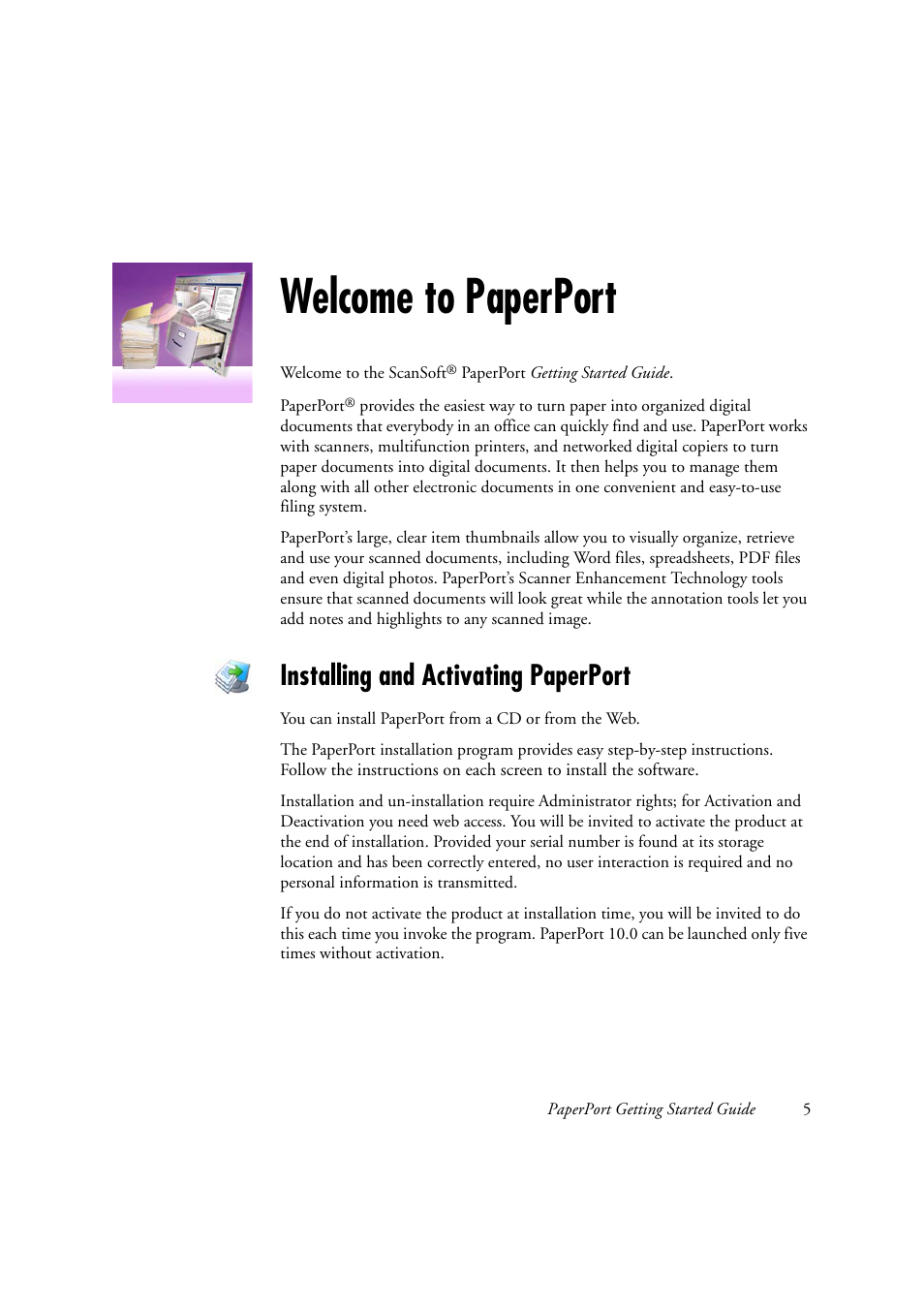 Welcome to paperport, Installing and activating paperport | Xerox WorkCentre C2424-2655 User Manual | Page 5 / 36