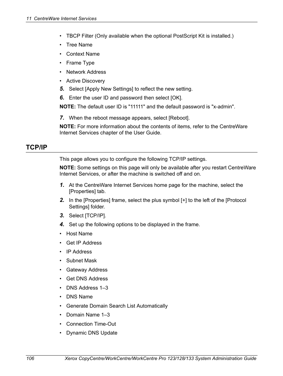 Tcp/ip | Xerox WorkCentre M123-M128-6336 User Manual | Page 106 / 166