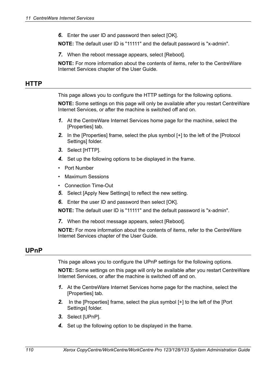 Http, Upnp, Http upnp | Xerox WorkCentre M123-M128-6336 User Manual | Page 110 / 166