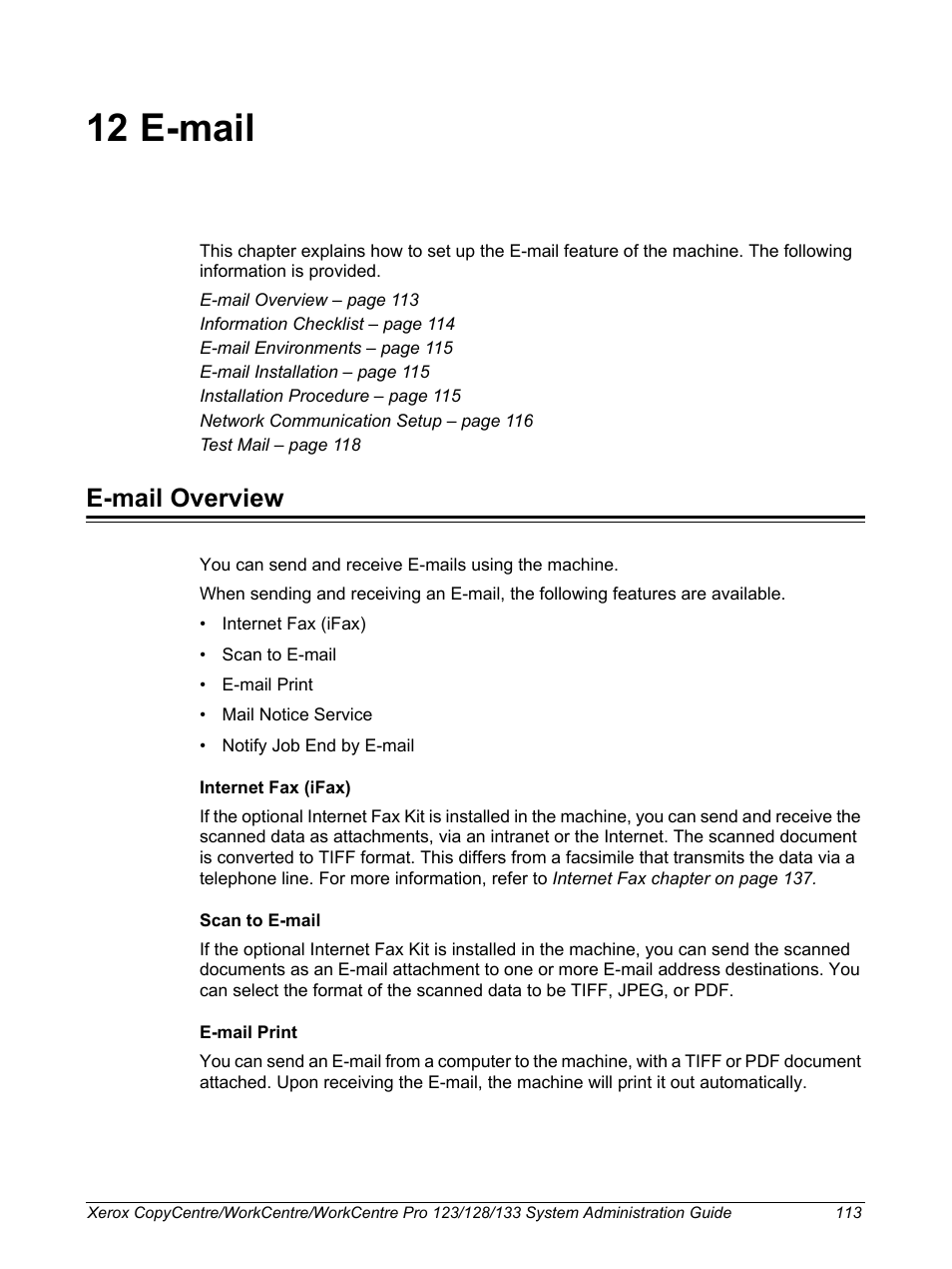 12 e-mail, E-mail overview | Xerox WorkCentre M123-M128-6336 User Manual | Page 113 / 166