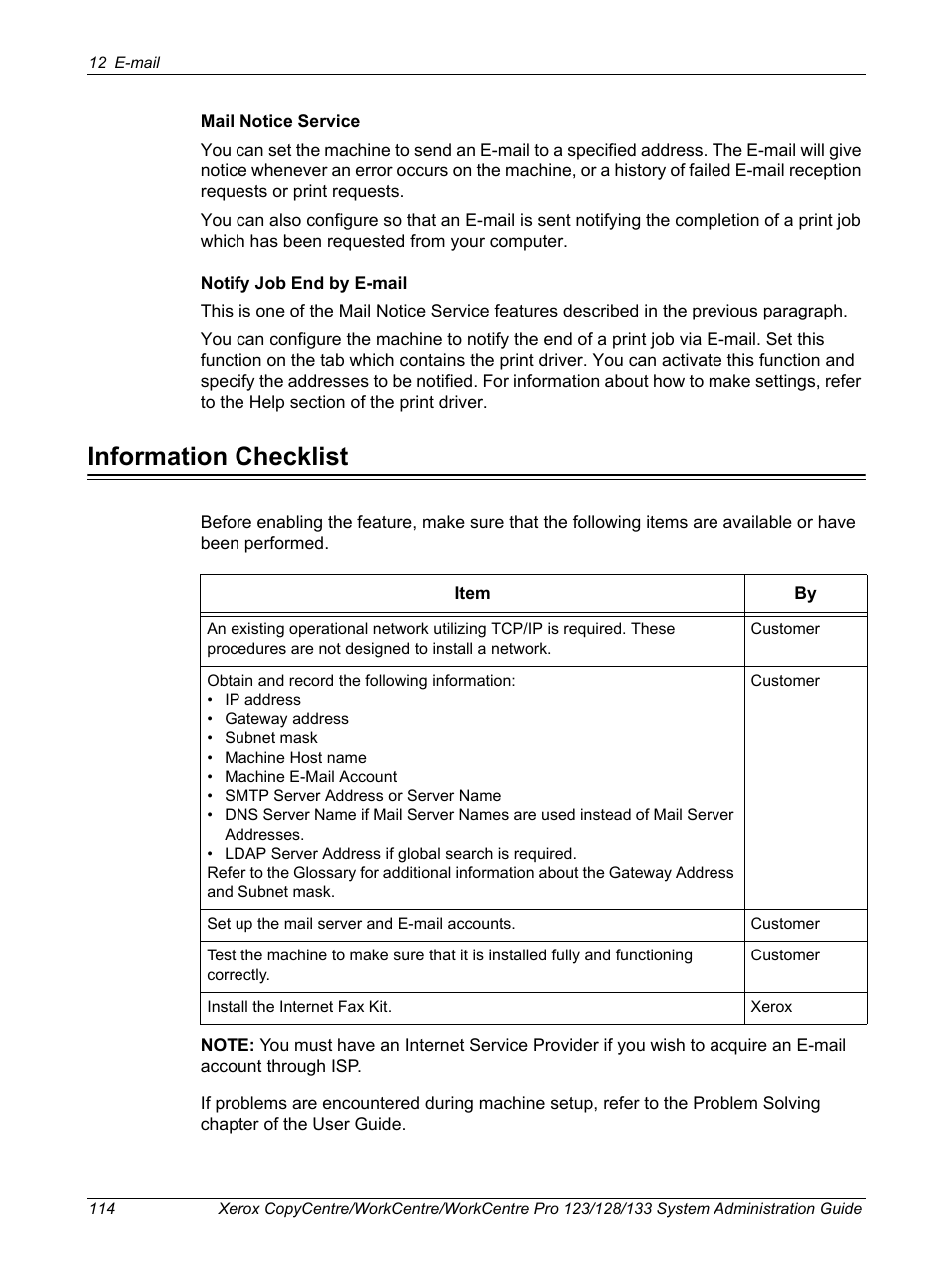 Information checklist | Xerox WorkCentre M123-M128-6336 User Manual | Page 114 / 166