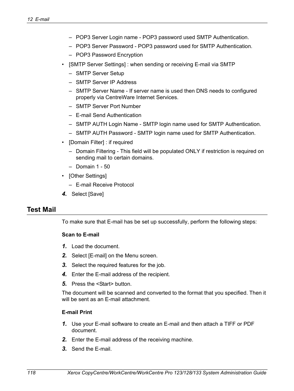 Test mail | Xerox WorkCentre M123-M128-6336 User Manual | Page 118 / 166