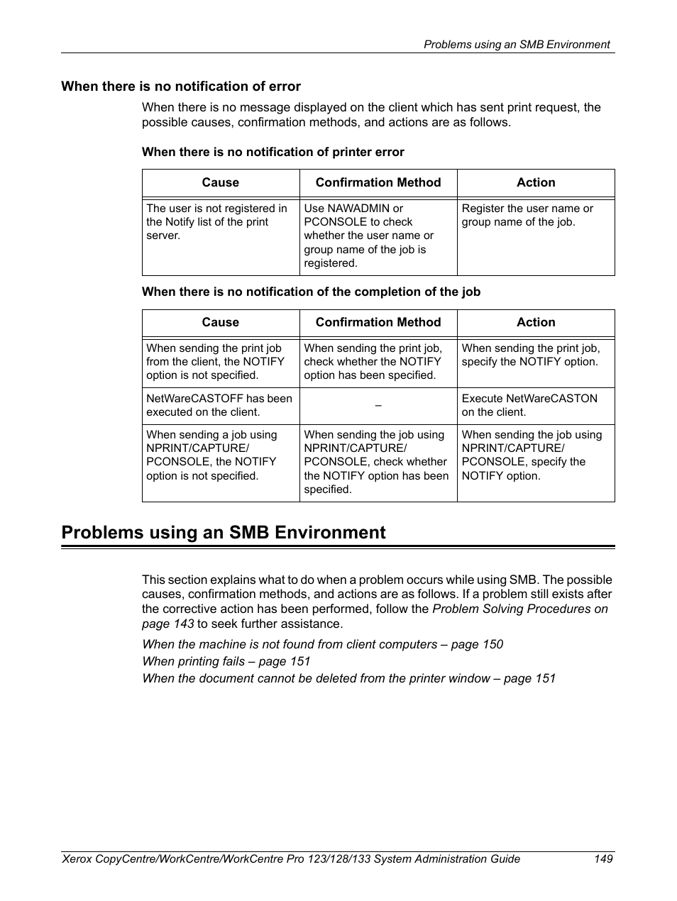 Problems using an smb environment | Xerox WorkCentre M123-M128-6336 User Manual | Page 149 / 166