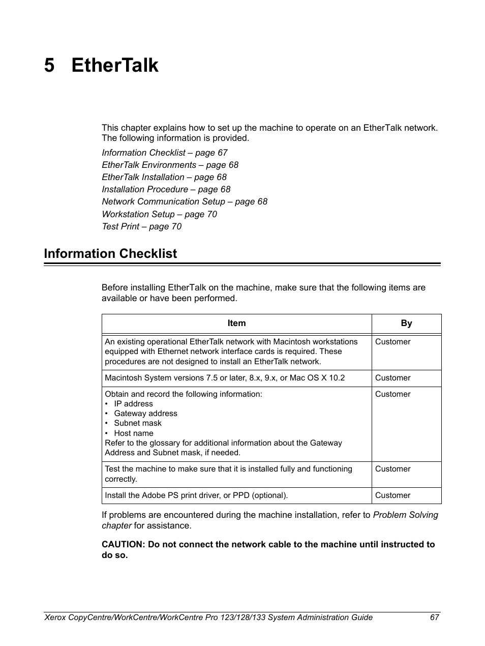 5 ethertalk, Information checklist, Ethertalk | Xerox WorkCentre M123-M128-6336 User Manual | Page 67 / 166