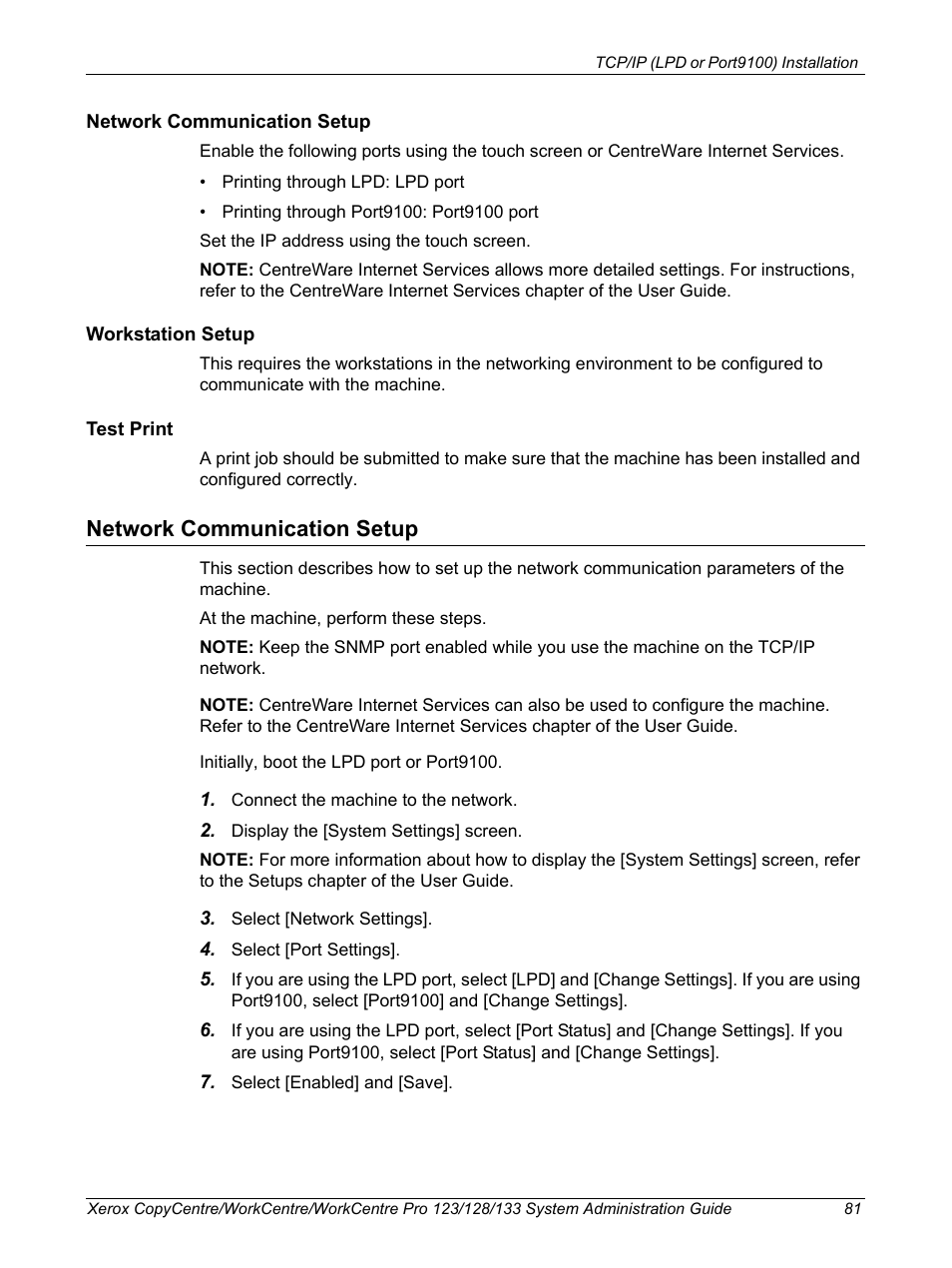 Network communication setup | Xerox WorkCentre M123-M128-6336 User Manual | Page 81 / 166