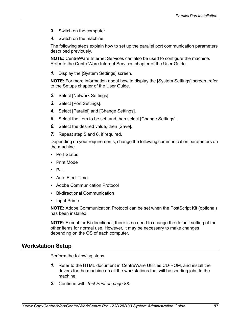 Workstation setup | Xerox WorkCentre M123-M128-6336 User Manual | Page 87 / 166