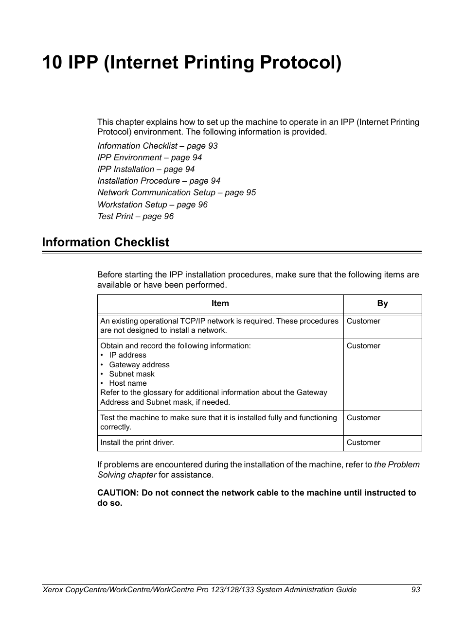 10 ipp (internet printing protocol), Information checklist | Xerox WorkCentre M123-M128-6336 User Manual | Page 93 / 166