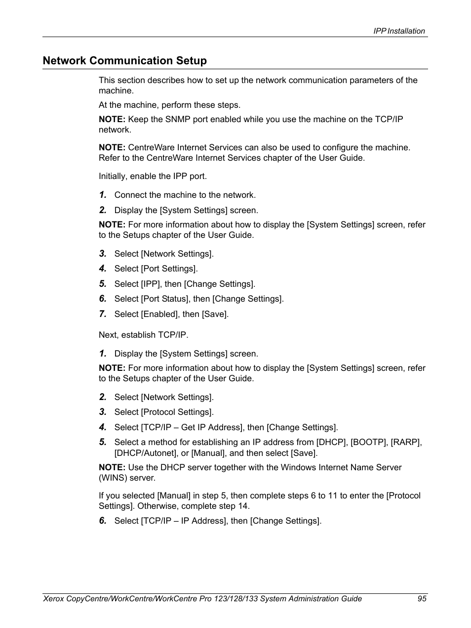 Network communication setup | Xerox WorkCentre M123-M128-6336 User Manual | Page 95 / 166